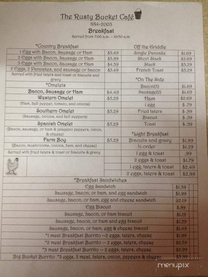 Rusty Bucket Cafe - Geary, OK menu_pic