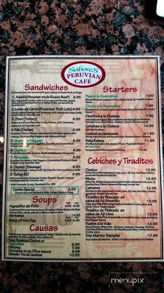 Sabores Peruvian Cafe - Camarillo, CA menu_pic