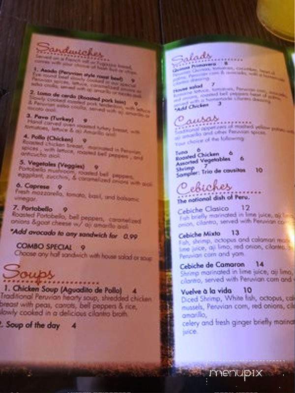 Sabores Peruvian Cafe - Camarillo, CA menu_pic
