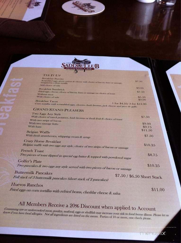 Saddle Club Restaurant & Bar - Salinas, CA menu_pic