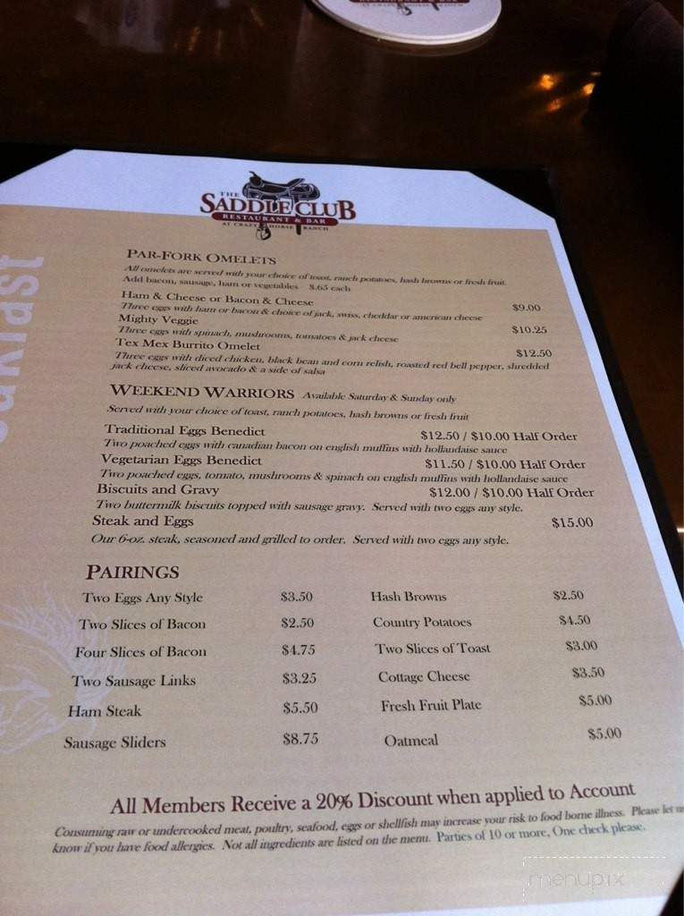Saddle Club Restaurant & Bar - Salinas, CA menu_pic