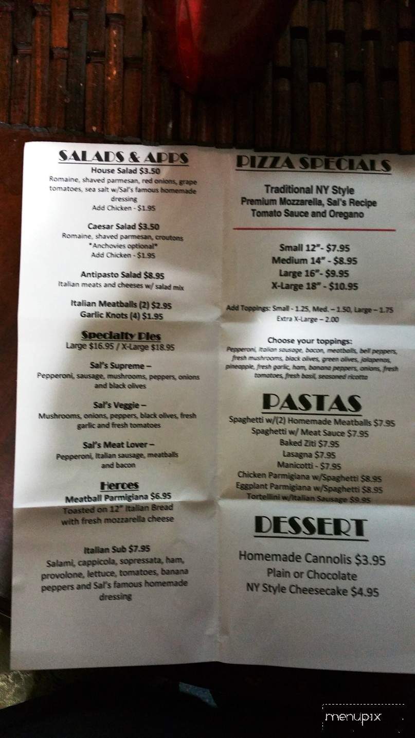 Sal's Pizza Cafe - Bedford, TX menu_pic