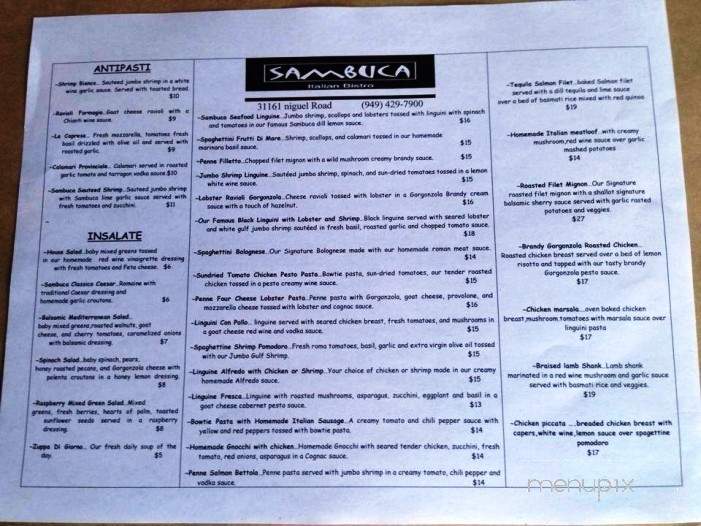 Sambuca Italian Bistro - Laguna Niguel, CA menu_pic
