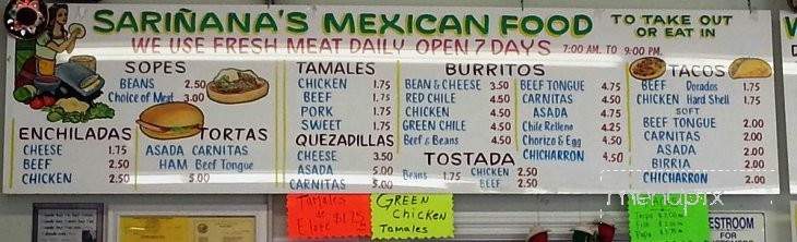 Sarinana's Tamale Factory - Santa Ana, CA menu_pic