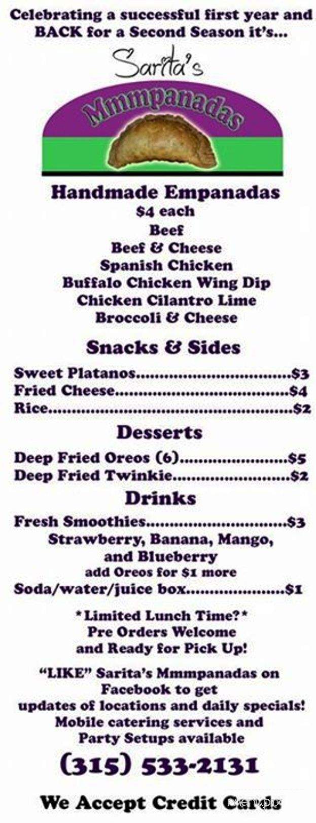 Sarita's Mmmpanadas - Rome, NY menu_pic