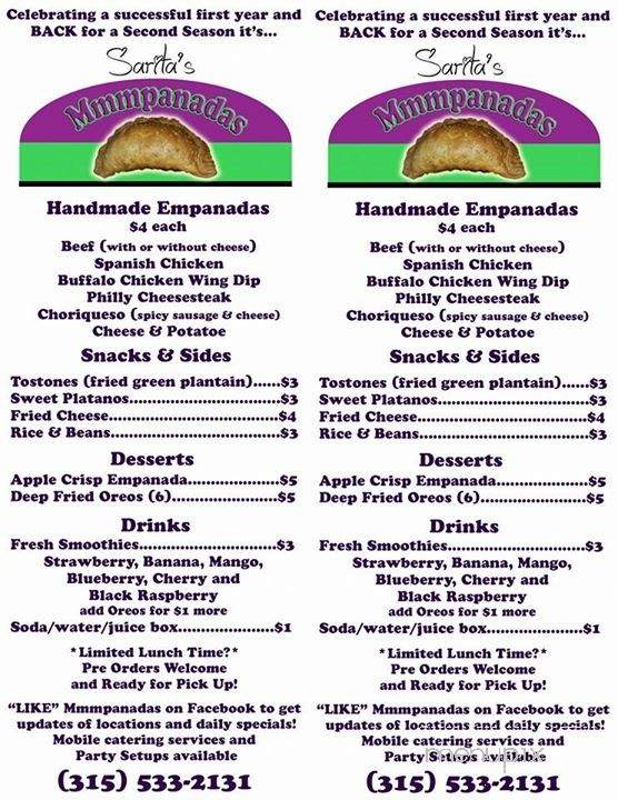 Sarita's Mmmpanadas - Rome, NY menu_pic