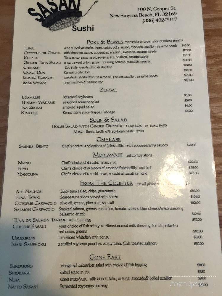 Sasaki Sushi - New Smyrna Beach, FL menu_pic