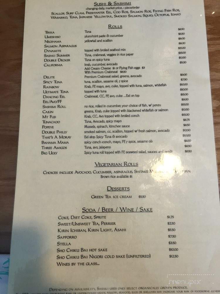 Sasaki Sushi - New Smyrna Beach, FL menu_pic