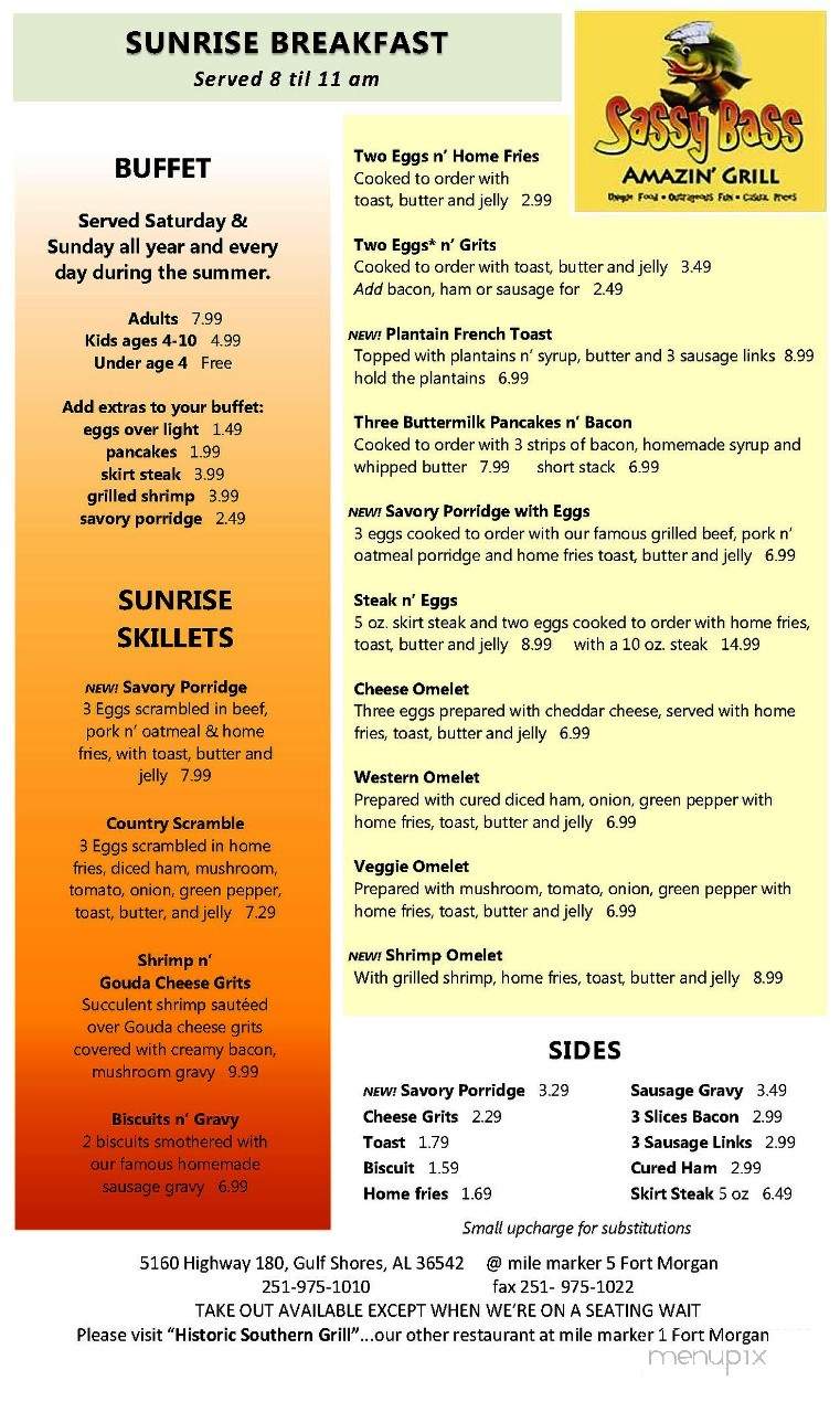 Sassy Bass Grille - Gulf Shores, AL menu_pic