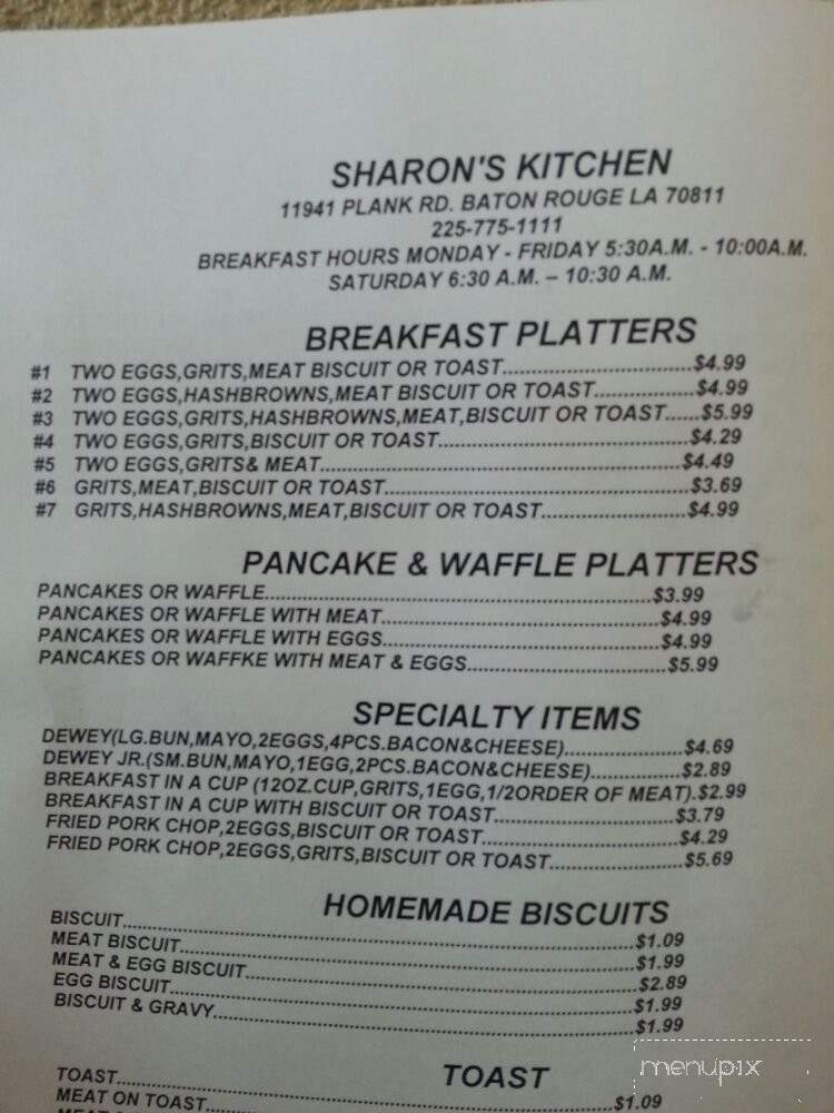 Menu Of Sharon S Kitchen In Baton Rouge La 70811