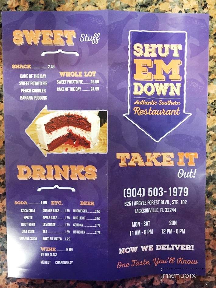 Shut 'Em Down Authentic Southern Restaurant - Jacksonville, FL menu_pic