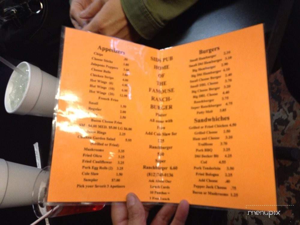 Sid's Pub and Ranch House - Sellersburg, IN menu_pic