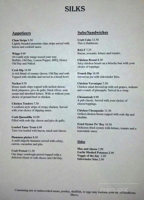 Silks - Baltimore, MD menu_pic