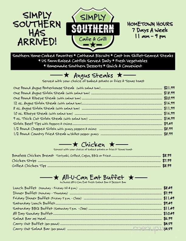 Simply Southern - Grenada, MS menu_pic