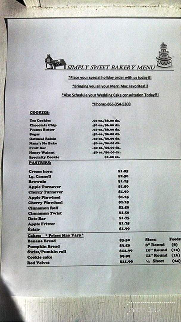 Simply Sweet Bakery - Harriman, TN menu_pic
