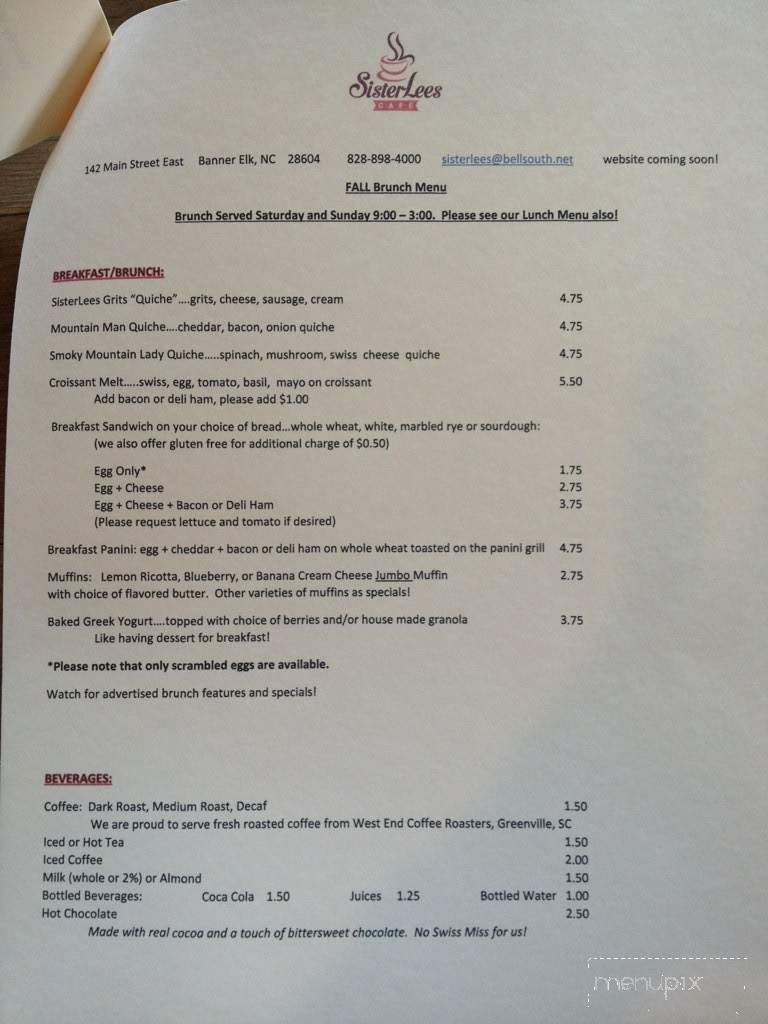 Sister Lees Cafe - Banner Elk, NC menu_pic