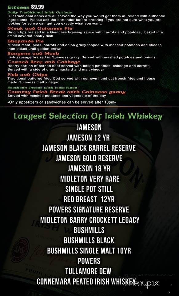 Slainte Southport - Supply, NC menu_pic