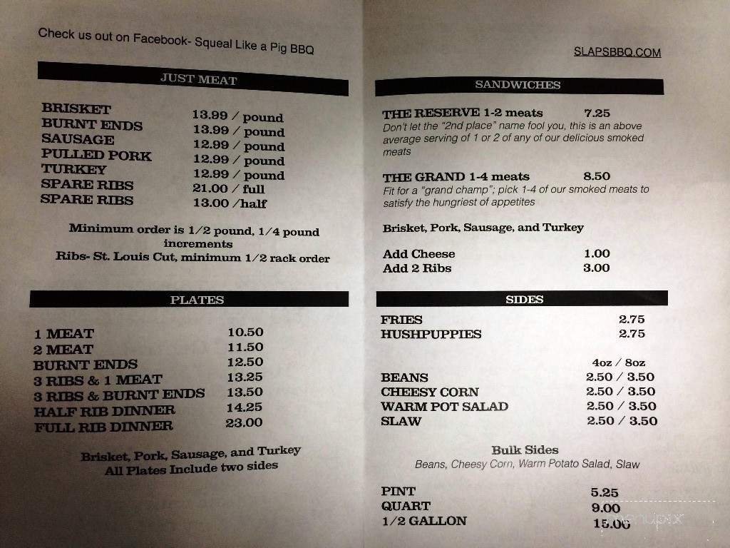 Slap's BBQ - Kansas City, KS menu_pic