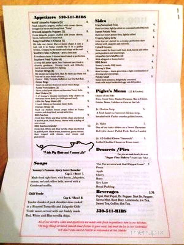 Sonney's BBQ Shack Bar & Grill - South Lake Tahoe, CA menu_pic