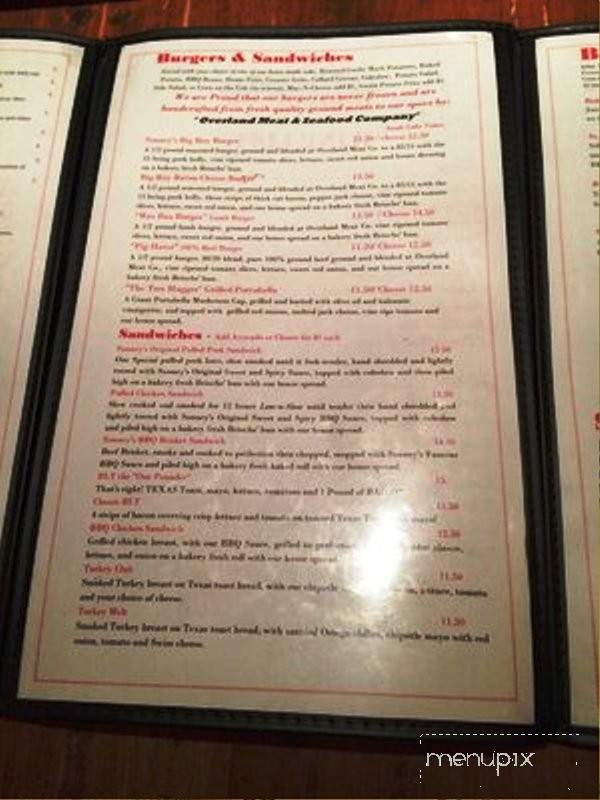 Sonney's BBQ Shack Bar & Grill - South Lake Tahoe, CA menu_pic