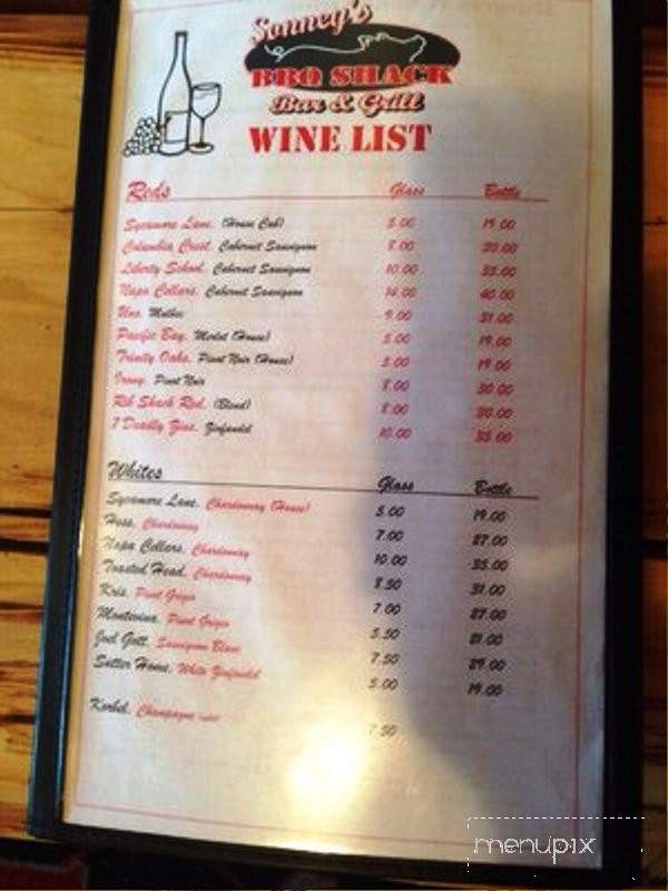 Sonney's BBQ Shack Bar & Grill - South Lake Tahoe, CA menu_pic