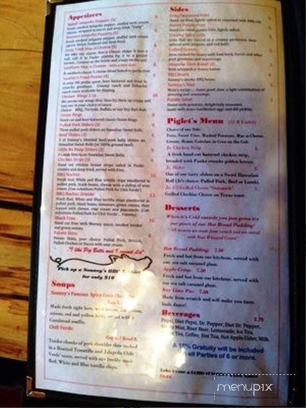 Sonney's BBQ Shack Bar & Grill - South Lake Tahoe, CA menu_pic