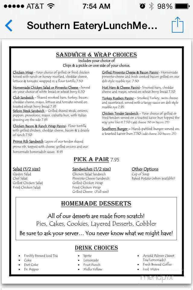 Southern Eatery - Holly Springs, MS menu_pic