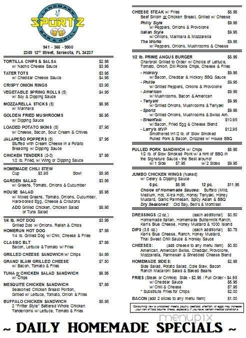 Sportz Landmark Bar & Grill - Sarasota, FL menu_pic