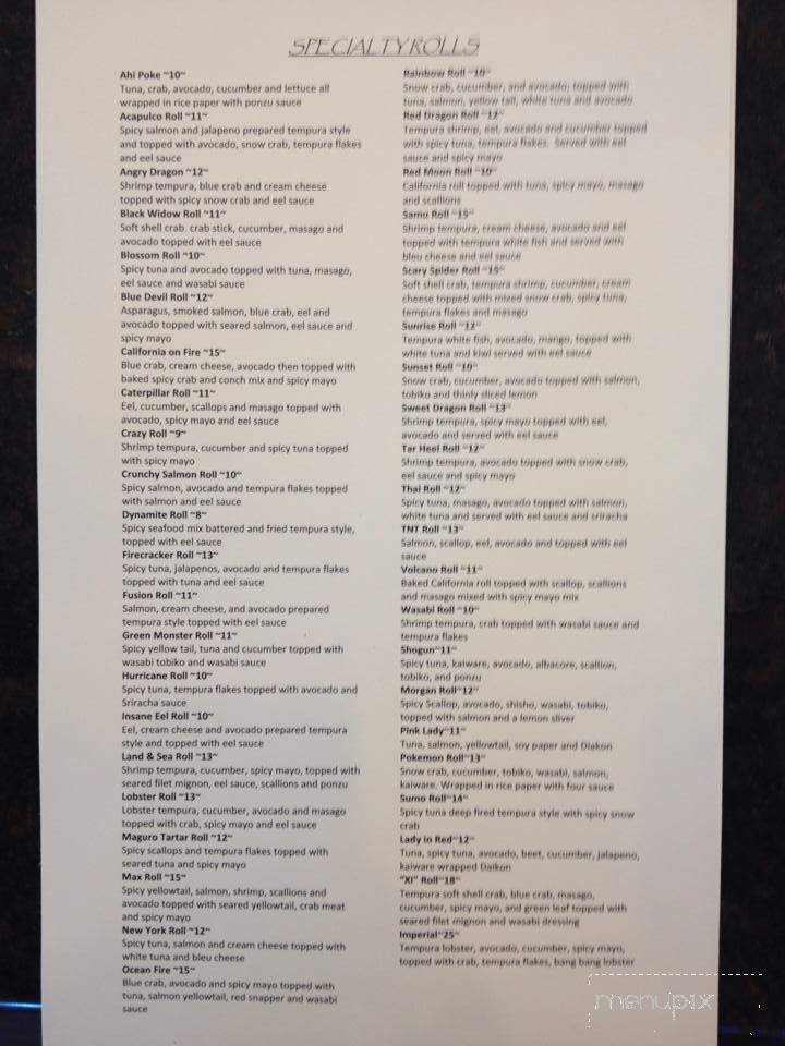 Sushi XI - Wilmington, NC menu_pic