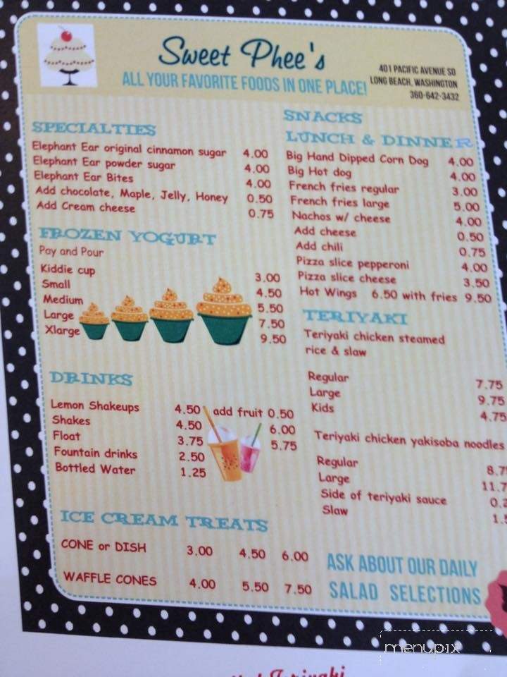 Sweet Phee's Phrozen Yogurt - Long Beach, WA menu_pic