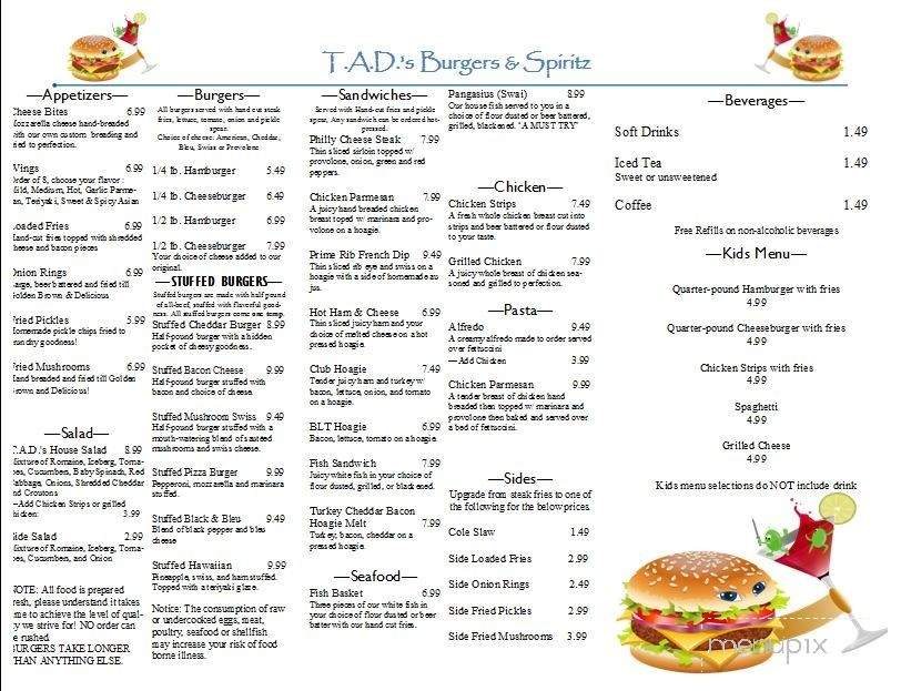 T.a.D's Burgers & Spiritz - Sebring, FL menu_pic
