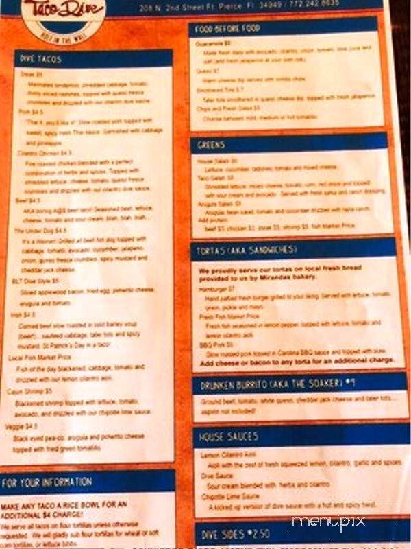 Taco Dive - Fort Pierce, FL menu_pic