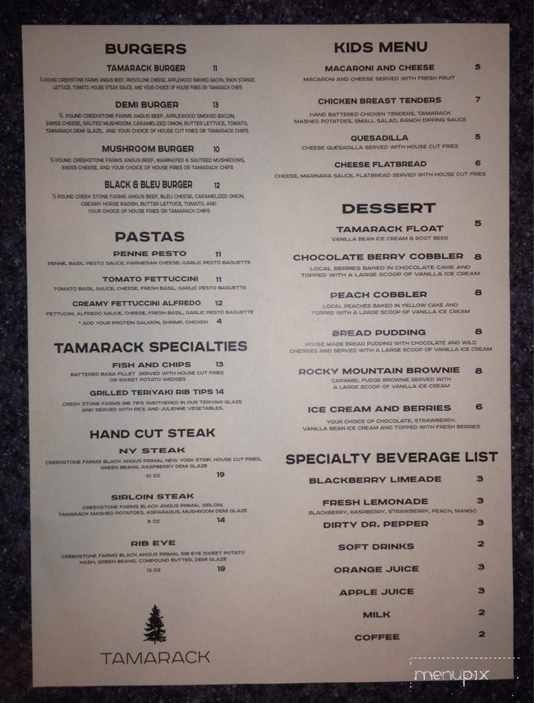 Tamarack - Provo, UT menu_pic