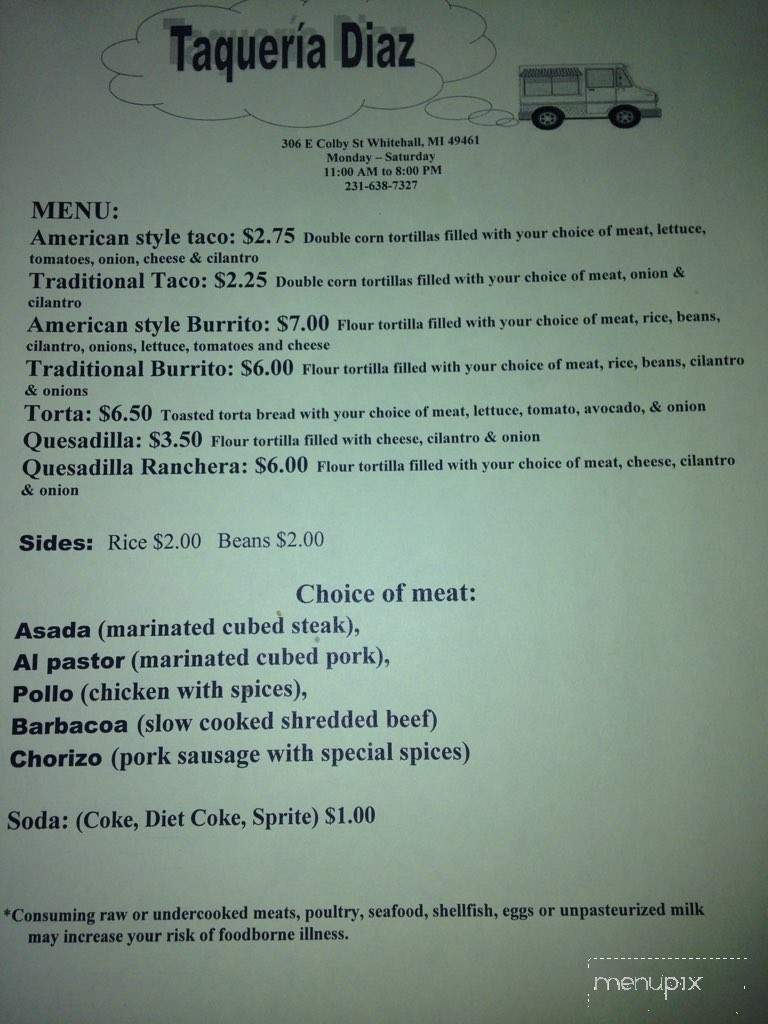 Taqueria Diaz - Whitehall, MI menu_pic