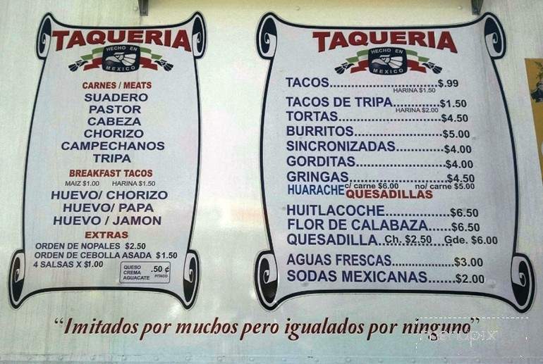 Taqueria Hecho En Mexico #2 - Houston, TX menu_pic