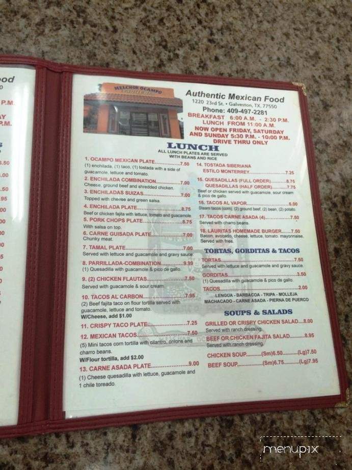 Taqueria Melchor Ocampo - Galveston, TX menu_pic