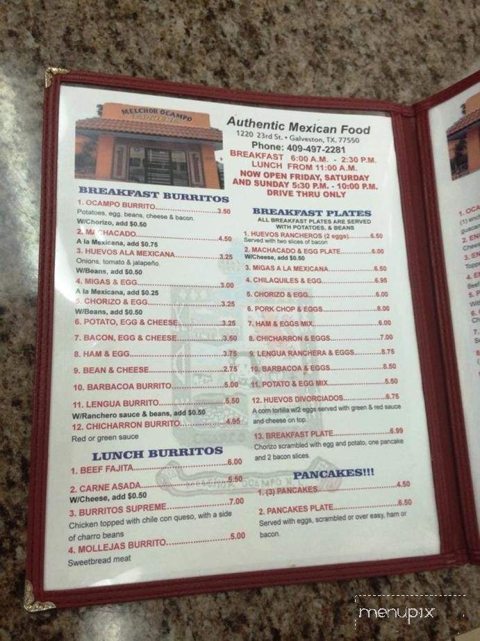 Taqueria Melchor Ocampo - Galveston, TX menu_pic