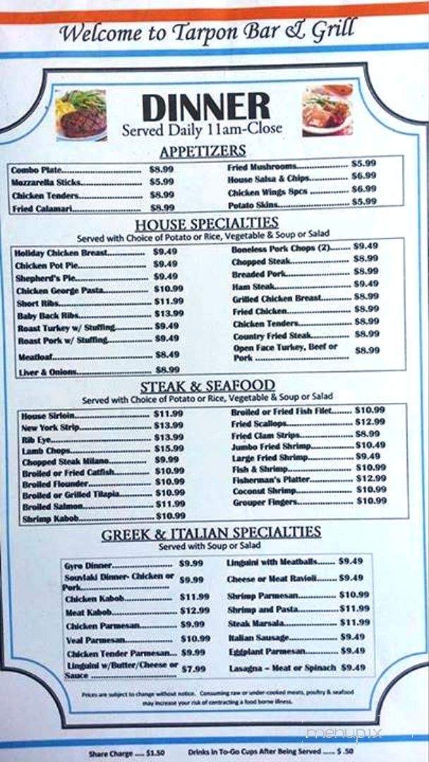 Tarpon Bar & Grill - Tarpon Springs, FL menu_pic