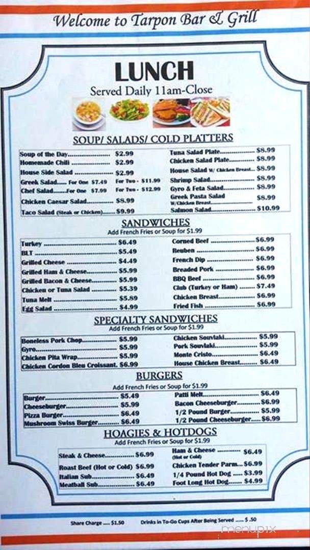 Tarpon Bar & Grill - Tarpon Springs, FL menu_pic