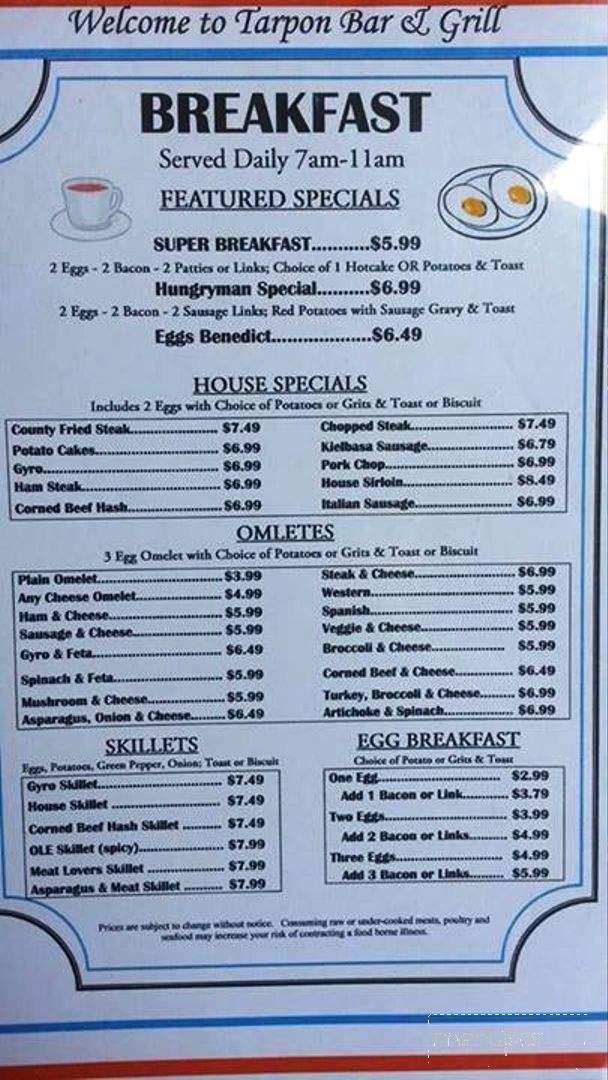 Tarpon Bar & Grill - Tarpon Springs, FL menu_pic
