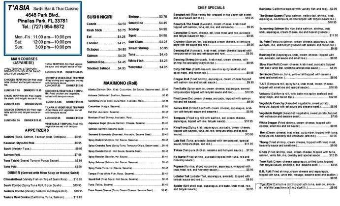 T'Asia Sushi & Thai - Pinellas Park, FL menu_pic