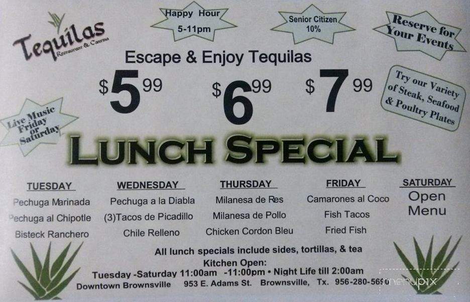 Tequilas Restaurant & Cantina - Brownsville, TX menu_pic