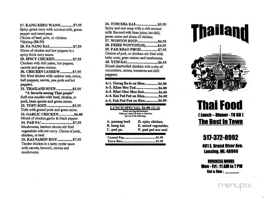 Thailand - Lansing, MI menu_pic