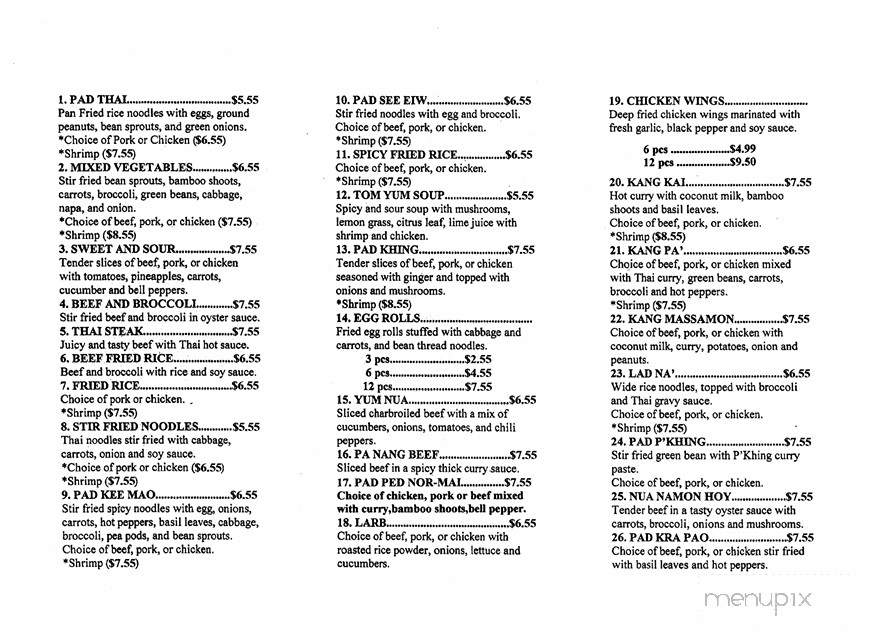 Thailand - Lansing, MI menu_pic
