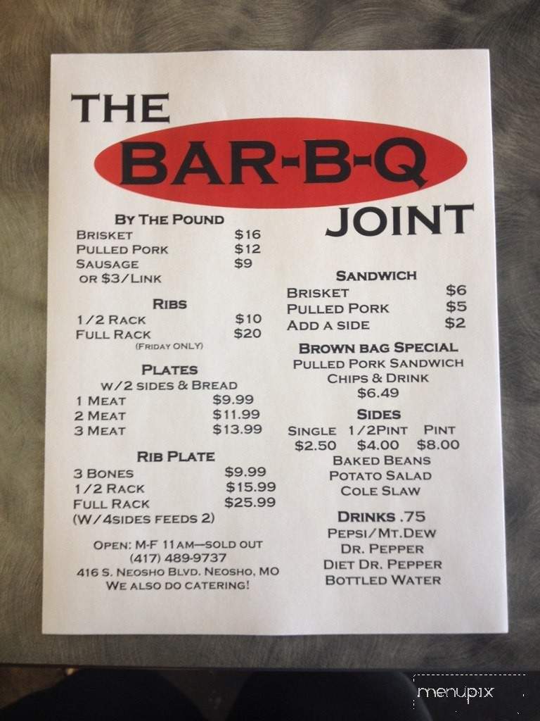 The Bar B Q Joint - Neosho, MO menu_pic