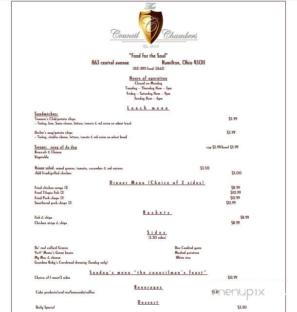The Council Chambers - Hamilton, OH menu_pic