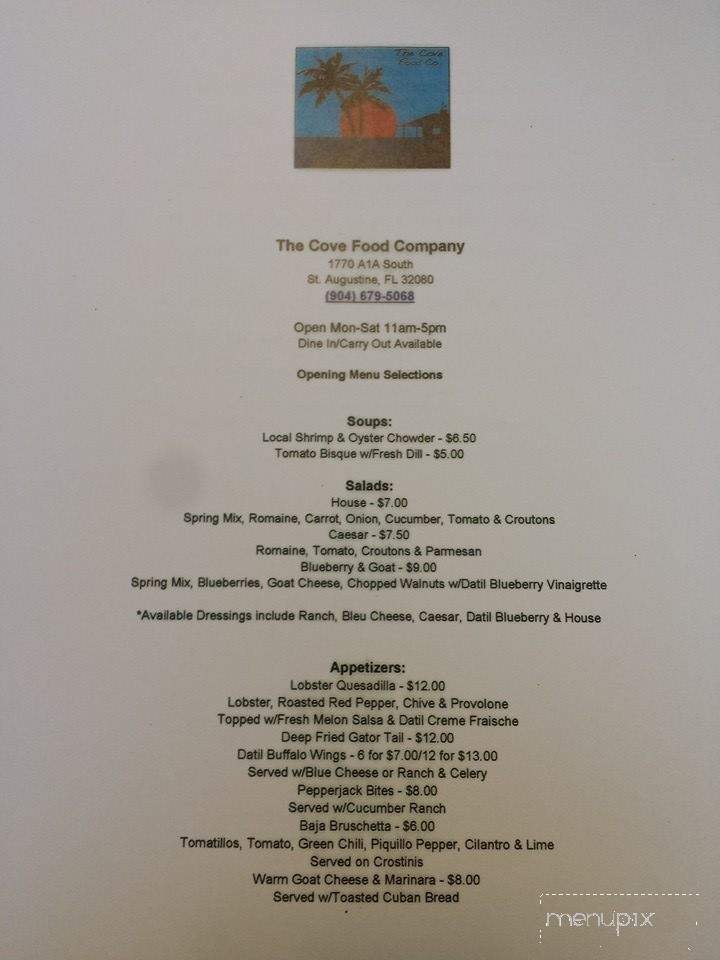 The Cove Food Company - Saint Augustine, FL menu_pic