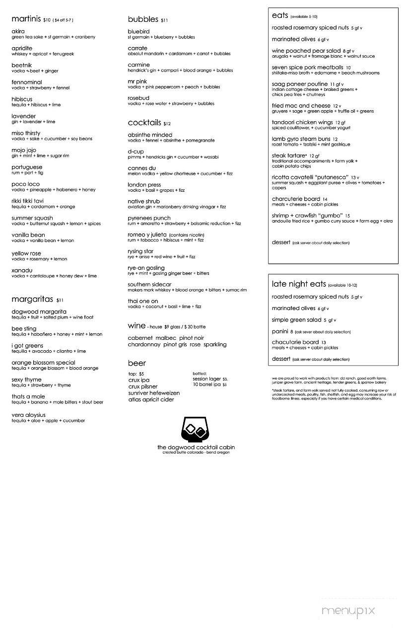 The Dogwood Cocktail Cabin - Bend, OR menu_pic