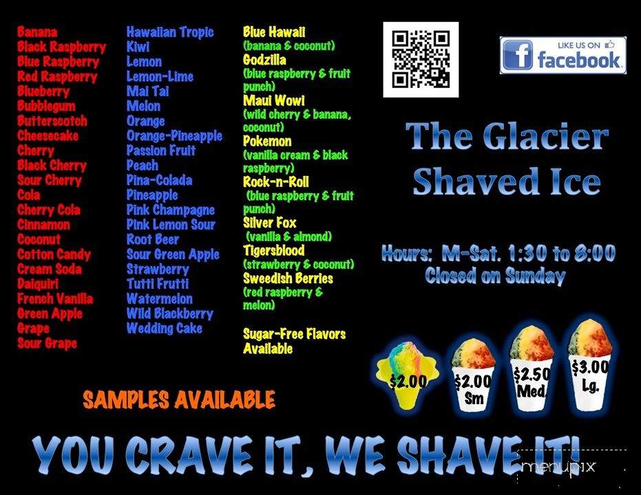 The Glacier Shaved Ice - Alexandria, IN menu_pic