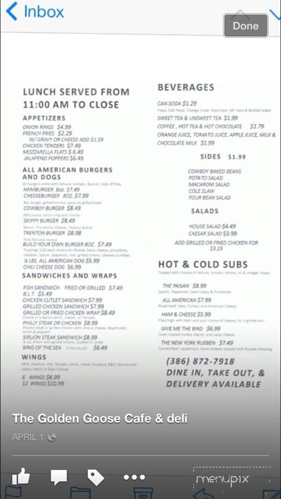The Golden Goose Cafe & Deli - Ormond Beach, FL menu_pic